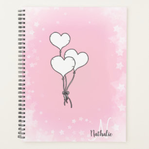 Cute Watercolor Pink Heart Balloons Planner