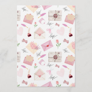 Cute Watercolor Pink Love Letters Seamless Pattern Invitation