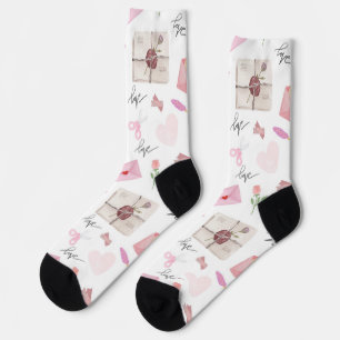 Cute Watercolor Pink Love Letters Seamless Pattern Socks