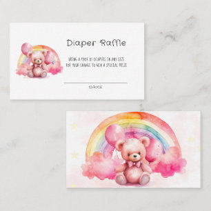 Cute Watercolor Pink Teddy Bear Diaper Raffle Business Card