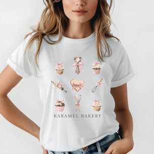 Cute Watercolor Pink Utensils & Cupcake Bakery Tri-Blend Shirt