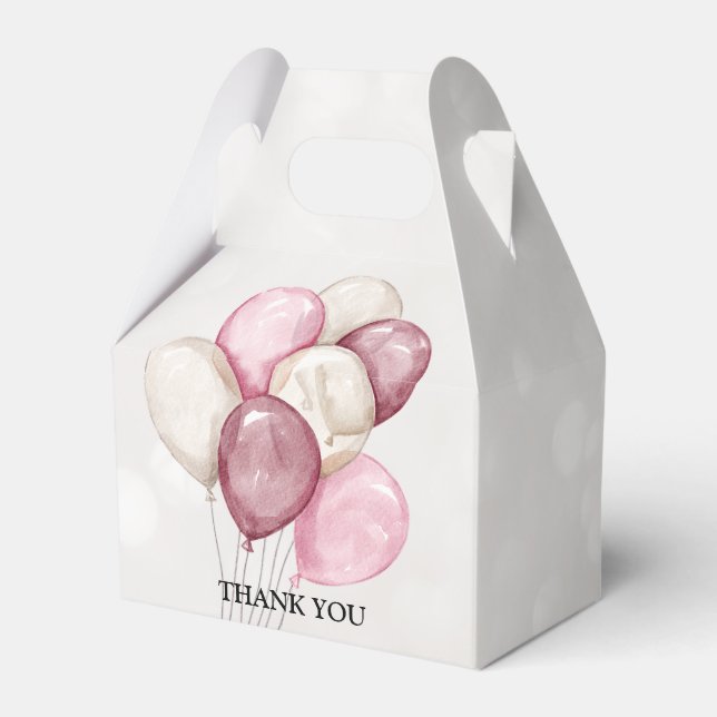 Cute Watercolor Pink White Balloons Party Favour Box (Front Side)