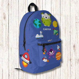 Cute Watercolor Planets Aliens Pattern Monogram Printed Backpack