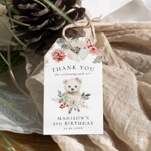 Cute Watercolor Polar Bear Birthday Party Gift Tags