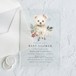 Cute Watercolor Polar Bear Winter Baby Shower Acrylic Invitations