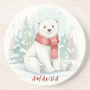 Cute watercolor Polar Bear Winter Coaster