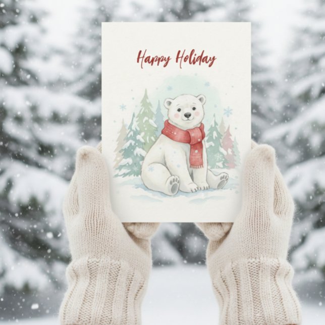 Cute watercolor Polar Bear Winter  Holiday Postcard (Creator Uploaded)