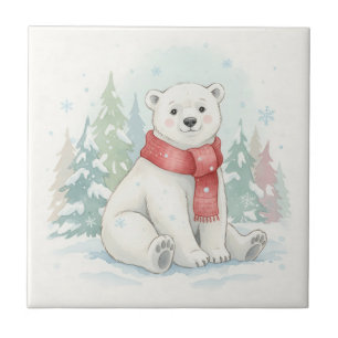 Cute Watercolor Polar Bear Winter Tile