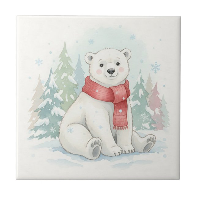 Cute Watercolor Polar Bear Winter  Tile (Front)