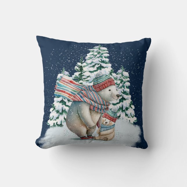 Cute Watercolor Polar Bears Cushion (Front)