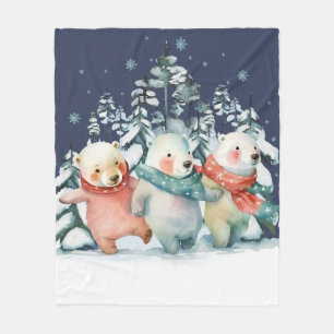 Cute Watercolor Polar Bears Fleece Blanket