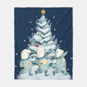 Cute Watercolor Polar Bears Fleece Blanket