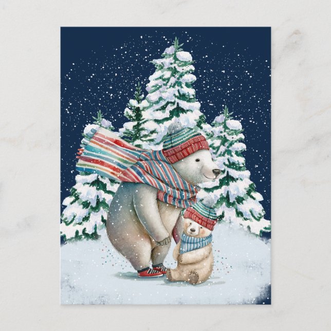 Cute Watercolor Polar Bears Postcard (Front)