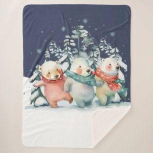Cute Watercolor Polar Bears Sherpa Blanket