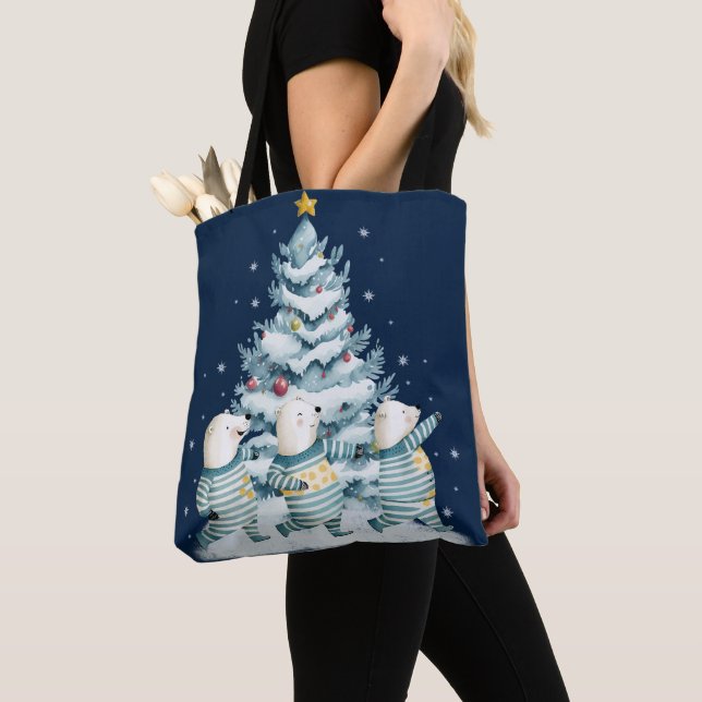 Cute Watercolor Polar Bears Tote Bag (Close Up)
