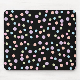 Cute Watercolor Polka Dot Colorful Black Pattern Mouse Mat