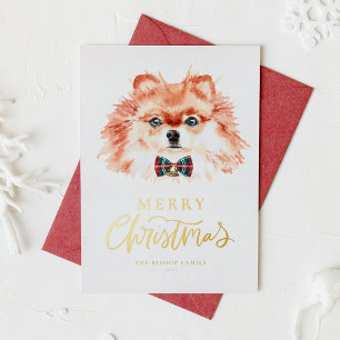 Cute Watercolor Pomeranian Dog Merry Christmas Holiday Postcard