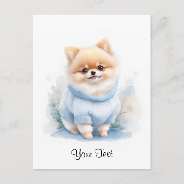 Cute Watercolor Pomeranian Puppy Dog Personised Postcard (Front)