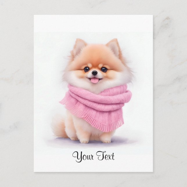 Cute Watercolor Pomeranian Puppy Dog Personised Postcard (Front)