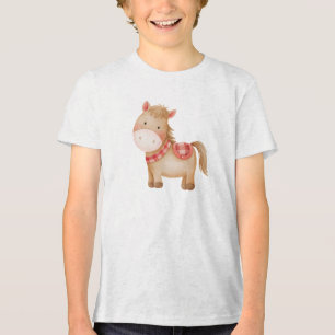 Cute Watercolor Pony Nursery Animal Illustration Tri-Blend Shirt