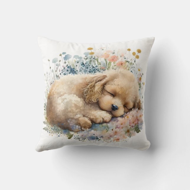 Cute Watercolor Poodle Dog Cushion (Back)