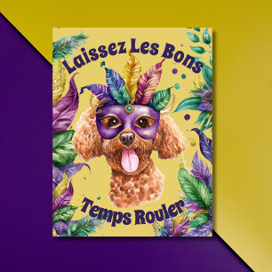 Cute Watercolor Poodle with mask Mardi gras  Postcard
