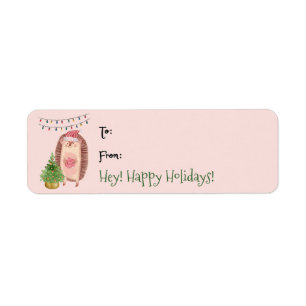 Cute Watercolor Porcupine Christmas Gift Tag Label