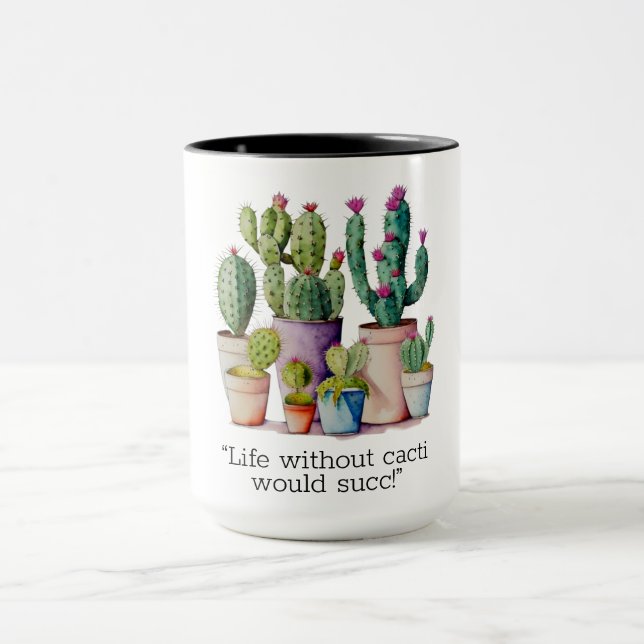 Cute watercolor potted cactus  mug (Center)