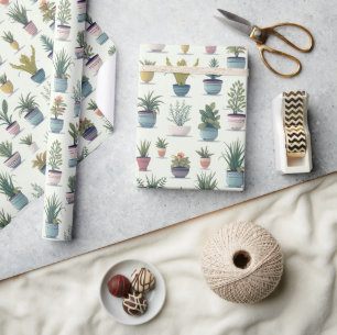 Cute Watercolor Potted Plants  Wrapping Paper