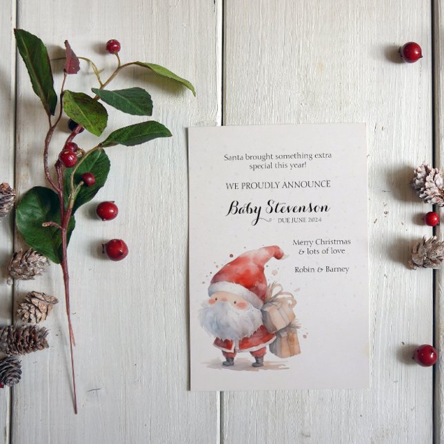 Cute watercolor Pregnancy Announcement Santa  Postcard (Creator Uploaded)