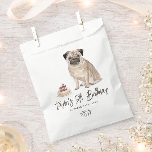 Cute Watercolor Pug Dog Birthday Party Favour Bags (Clipped)