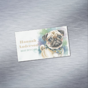 Cute Watercolor Pug with Glasses Magnetic Business Card