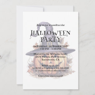 Cute Watercolor Pumpkin In a Hat Halloween Party Invitation