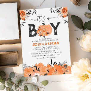 Cute Watercolor Pumpkin 'It's a Boy' Baby Shower Invitation
