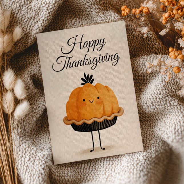  Cute Watercolor Pumpkin Pie Happy Thanksgiving  Postcard (Creator Uploaded)
