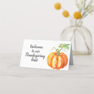 Cute Watercolor Pumpkin Thanksgiving Design Place Card