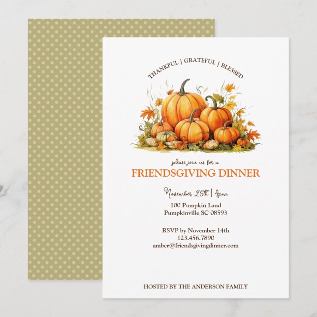 Cute Watercolor Pumpkins Friendsgiving Thanksgivin Invitation (Front/Back)