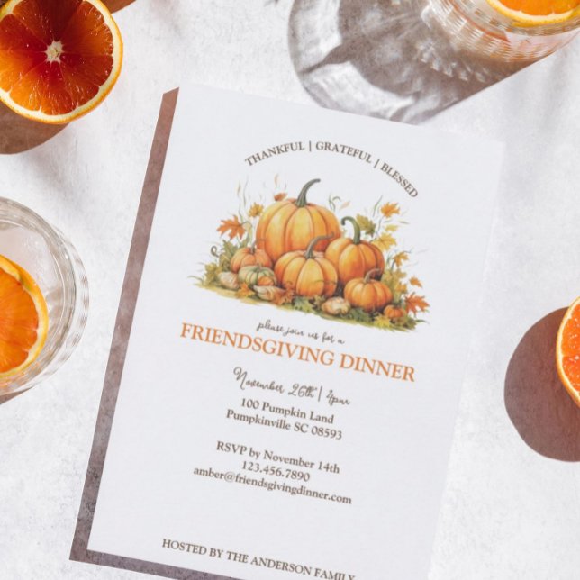 Cute Watercolor Pumpkins Friendsgiving Thanksgivin Invitation (Creator Uploaded)