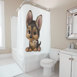 Cute Watercolor Puppy Dog Neutral Modern Shower Cu Curtain