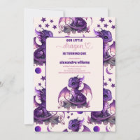 Cute Watercolor Purple Dragon 1st Birthday