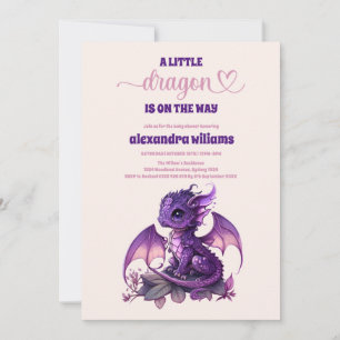 Cute Watercolor Purple Dragon Baby Shower Invitation