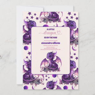 Cute Watercolor Purple Dragon Baby Shower Invitation