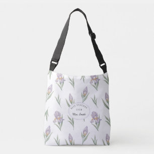 Cute Watercolor Purple Iris Cottagecore Teacher  Crossbody Bag