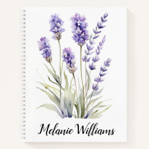 Cute Watercolor Purple Lavender  Personalised Name Notebook