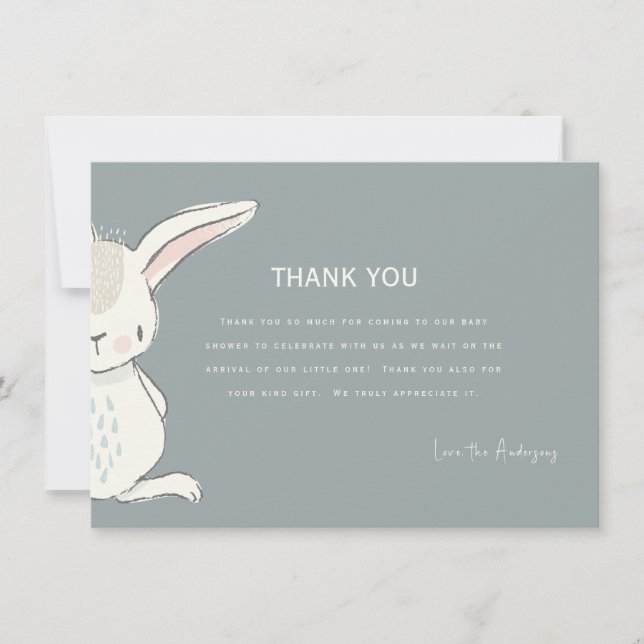 Cute Watercolor Rabbit Baby Shower Thank You Invitation (Front)