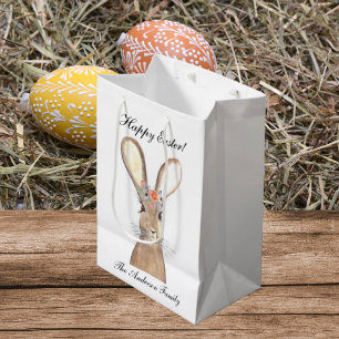 Cute Watercolor Rabbit Bunny Hare Easter Floral Medium Gift Bag