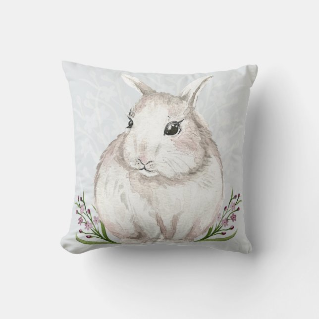Cute watercolor rabbit cushion (Front)