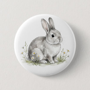 Cute Watercolor Rabbit Woodland Animal Button