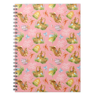 Cute watercolor rabbits and easter elements notebook