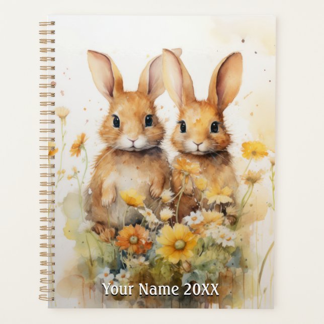 Cute Watercolor Rabbits Planner (Front)